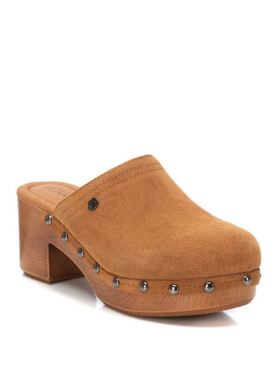 Carmela Footwear Δερμάτινα Mules με Τακούνι σε Ταμπά Χρώμα