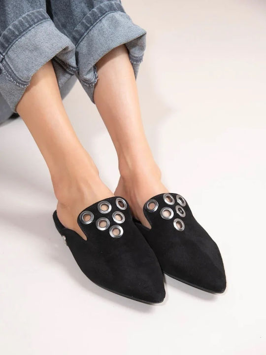 Sandalista Leder Mules mit Absatz in Schwarz Farbe