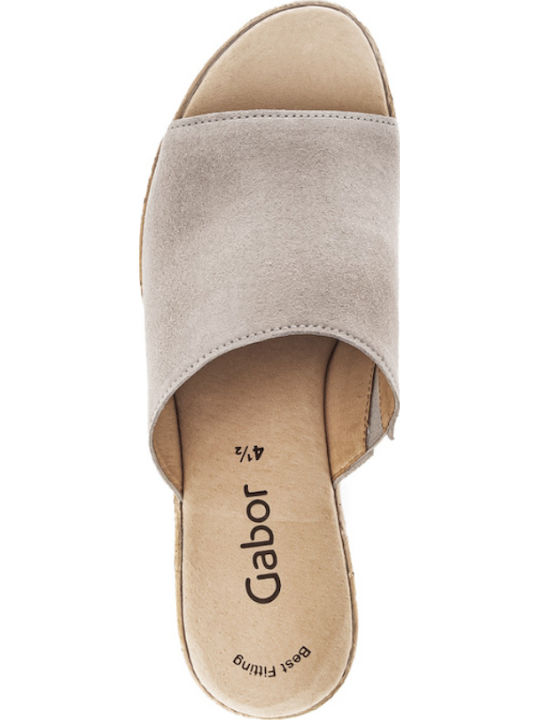 Suede Mules με Χοντρό Ψηλό Τακούνι σε Γκρι Χρώμα