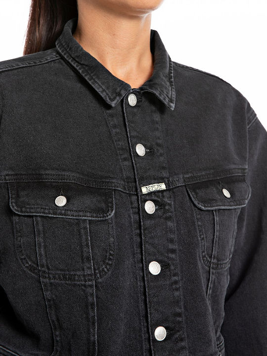 Replay Scurt Jachetă de femei din denim BLACK