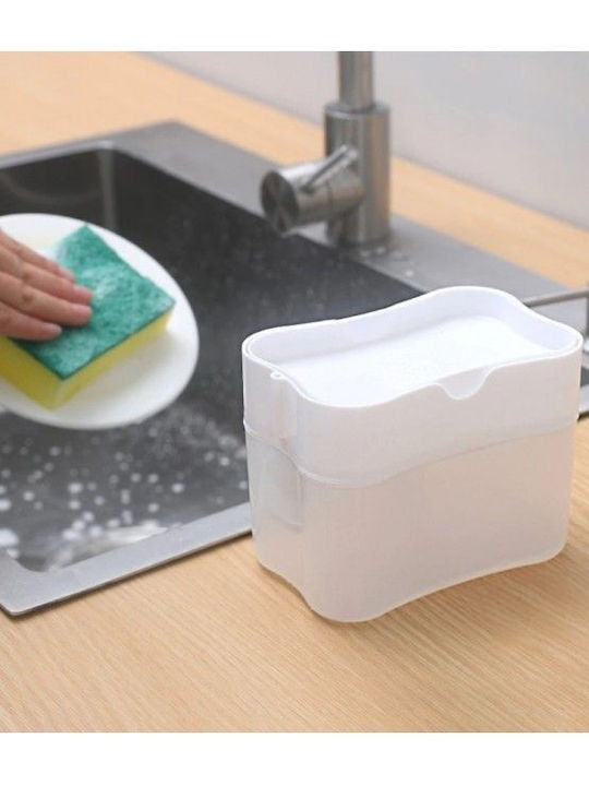 Dispenser Bucătărie Plastic cu Suport pentru Burete Alb