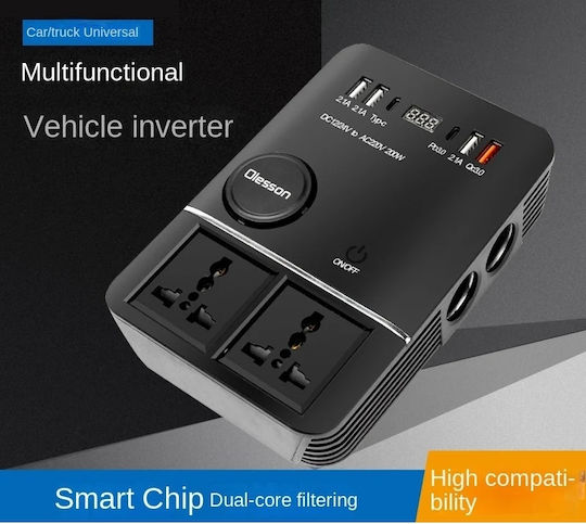 Invertor Auto 200W pentru Convertirea 12V DC în 220V AC cu 4xUSB