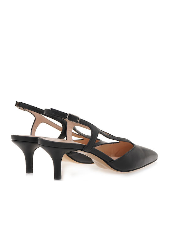 Leder Pumps mit mittelhohem Absatz Schwarz