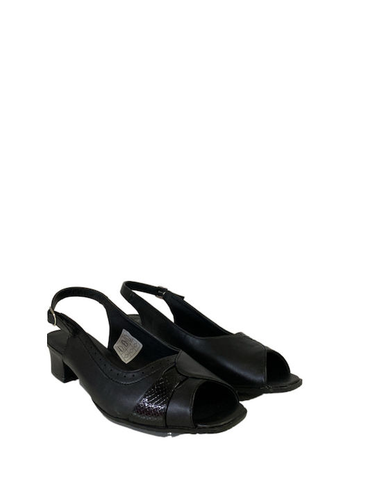 B-Soft Leather Black Heels with Strap