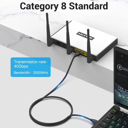 Vention S/FTP Cat.8 (40Gbps) Καλώδιο Δικτύου Ethernet 5m Μαύρο