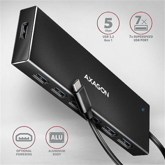 Axagon USB 3.2 12 Port Hub with USB-C / USB-A Connection & Charging Port Blue