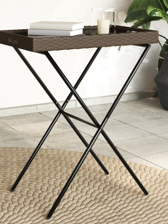 Auxiliary Outdoor Foldable Table with Rattan Surface and Metal Frame Natural 65x40x75cm