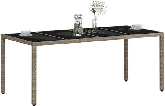 Outdoor Dinner Free Standing Table with Glass Surface and Rattan Frame Gray 190x90x75cm