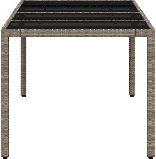 Outdoor Dinner Free Standing Table with Glass Surface and Rattan Frame Gray 190x90x75cm