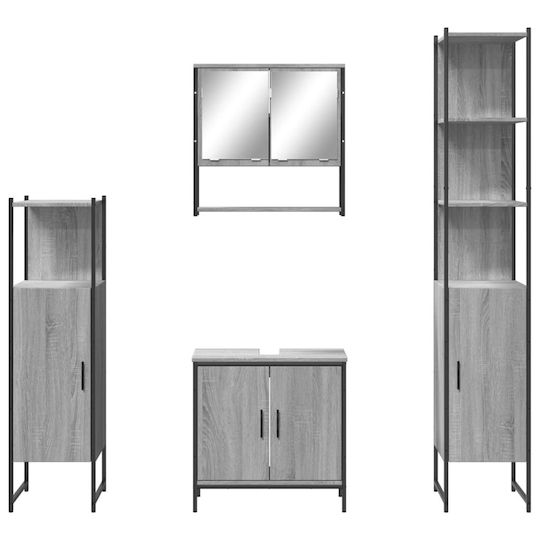 vidaXL Πάγκος με Νιπτήρα & Καθρέπτη Μ60xΒ16xΥ60cm Γκρι