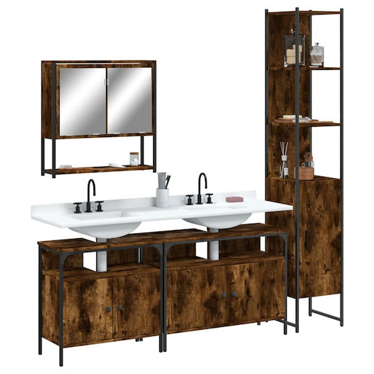 vidaXL Waschtisch mit Waschbecken & Spiegel L60xB16xH60cm Coffee