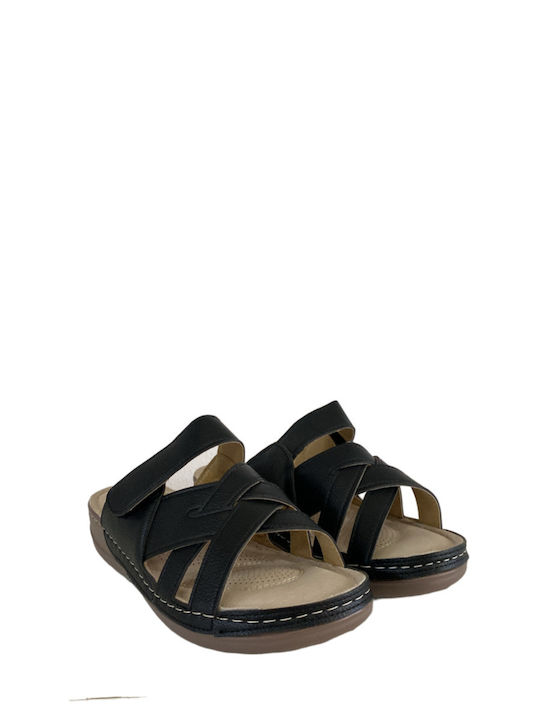 B-Soft Leather Women's Flat Sandals Anatomic in Black Color