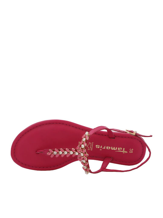 Leather Women's Flat Sandals in Fuchsia Color