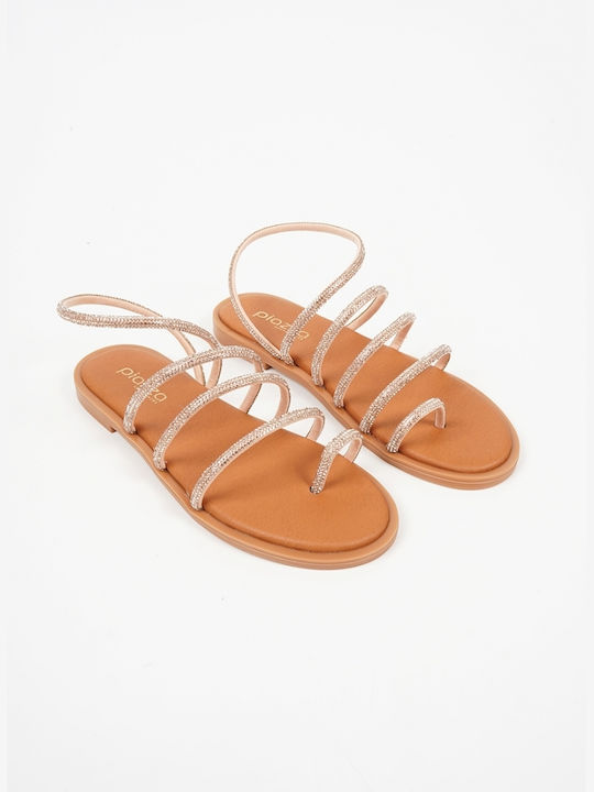 Piazza Shoes Leather Women's Flat Sandals in Gold Color