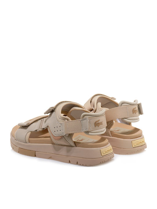 Suruga Leather Women's Flat Sandals Sporty in Ecru Color