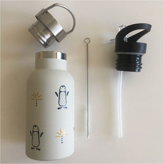 Fresk Kinderflasche Thermos Rostfreier Stahl mit Strohhalm Auslaufsicher Grün 350ml mit schwarzer Kappe