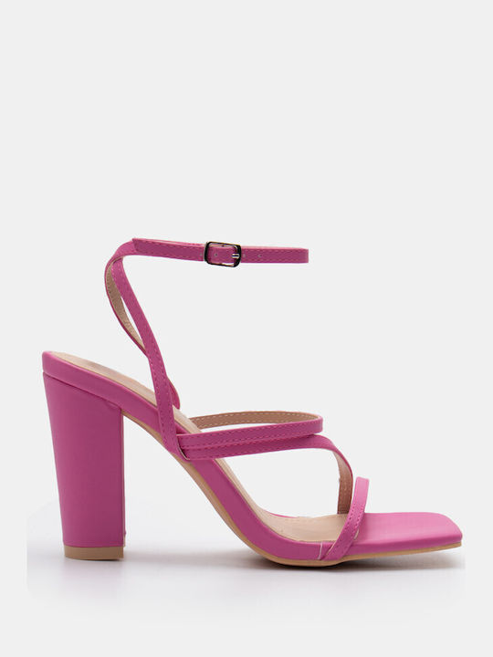 Luigi Synthetic Leather Women's Sandals Fuchsia with Chunky High Heel