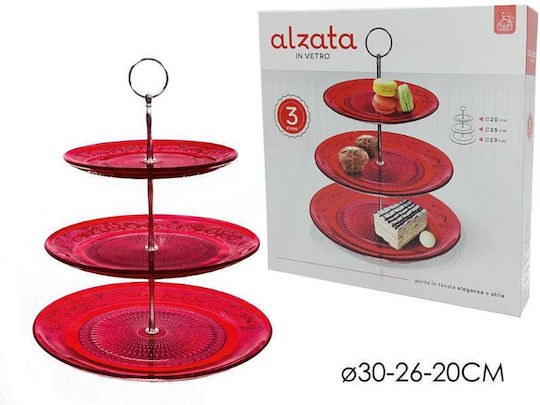 ArteLibre Γυάλινη Εταζέρα 3 Ορόφων Κόκκινη Ø30xY20cm Π20xΜ20xΥ20cm