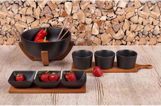 Cryspo Trio Acacia Ордьовър Триместна Със стойка от Порцелан Черен Ш10.5xД39.5см 1бр