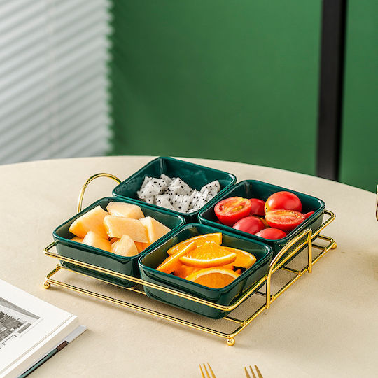 Etoile Ceramică Platou pentru aperitive 4 sloturi Verde L19xl23xH4cm 1buc