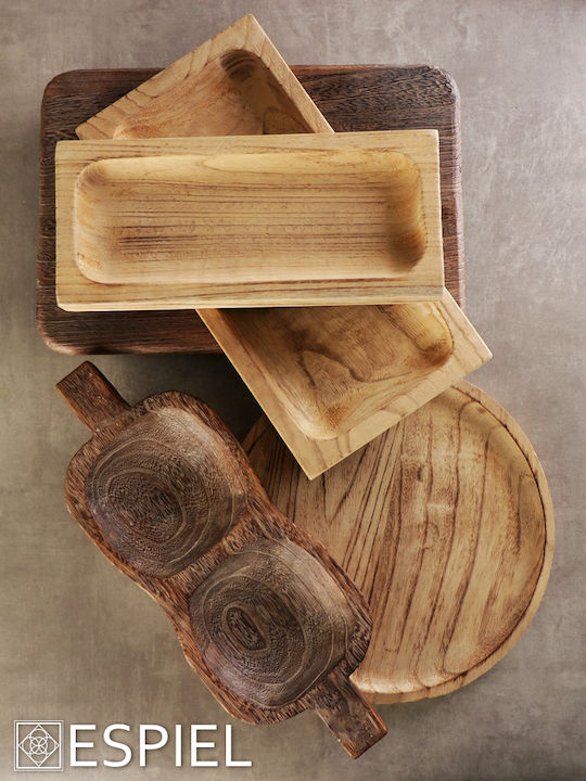 Espiel Wooden Dessert Divided Serving Plate with 2 Slots Brown 40.5x15x4cm