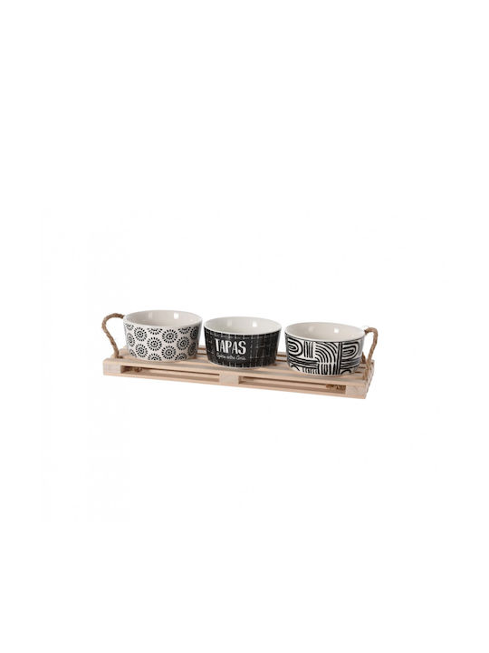 Excellent Houseware Ceramică Platou pentru aperitive 3 Locuri cu Suport Multicoloră L9xl23xH5.5cm 4buc