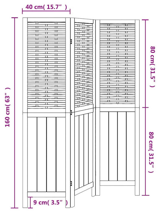 vidaXL Decorative Room Divider Wooden with 3 Panels 105x160cm