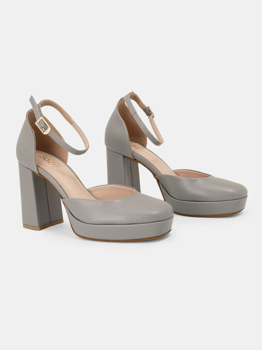 Bozikis Synthetic Leather Gray High Heels with Strap