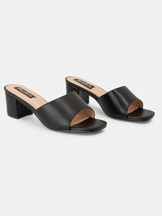 Bozikis Chunky Heel Leather Mules Black