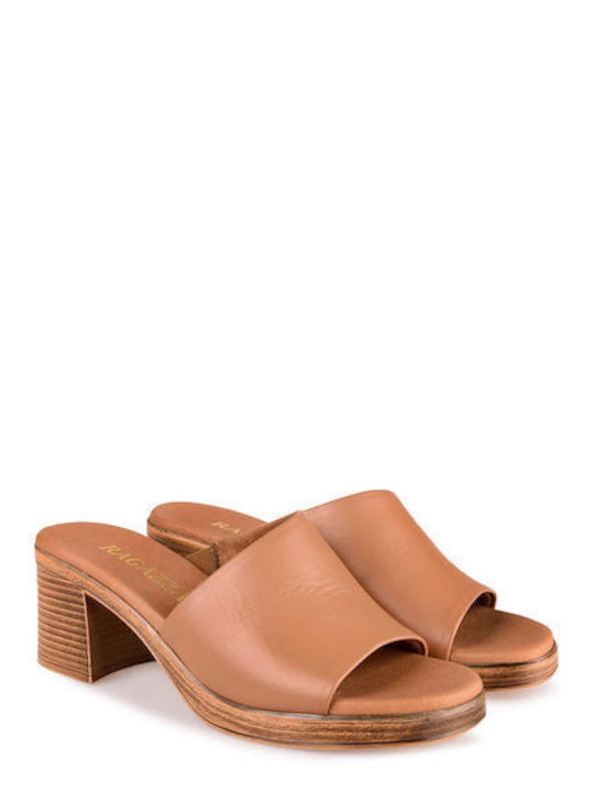 Ragazza Heel Leather Mules Tabac Brown