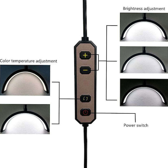 Adjustable Half Moon Salon Aesthetic Light with Clamp, 3 Lighting Modes, Black (Hd-m3x)
