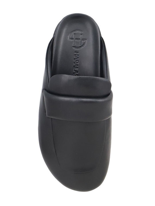 Flat Δερμάτινα Mules σε Μαύρο Χρώμα