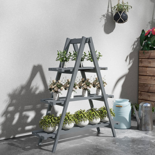 Ghiveci vertical cu 3 nivele cu strunguri din lemn de molid 100x36x112 Cm Gri