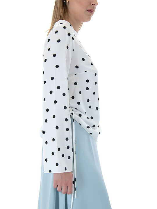 Women's Blouse Satin Long Sleeve Polka Dot White