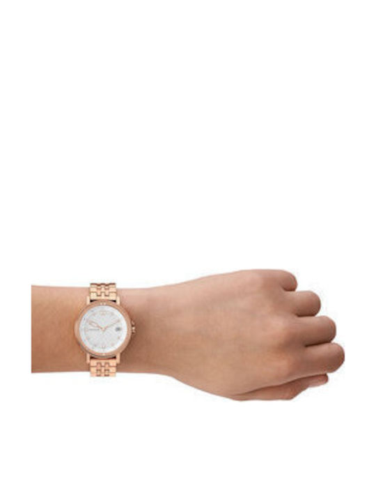 Signatur Ceas Dama 34mm Baterie Cu Brățară Roz Din Oțel Inoxidabil
