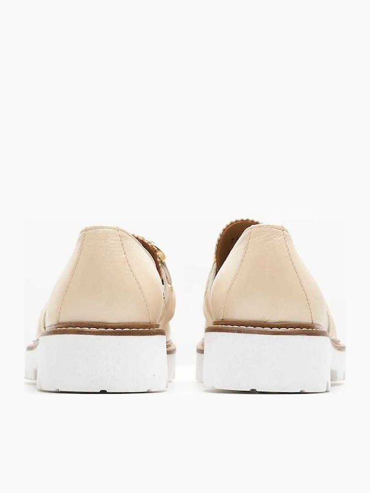 Δερμάτινα Γυναικεία Loafers σε Μπεζ Χρώμα