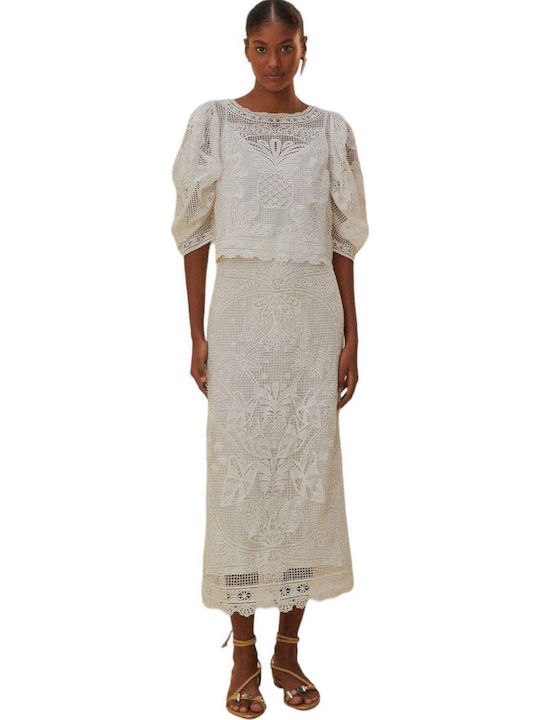 Damen Sommer Bluse Kurzärmelig Weiß