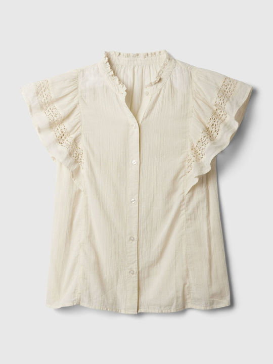 GAP Women's Blouse Cotton Short Sleeve Beige