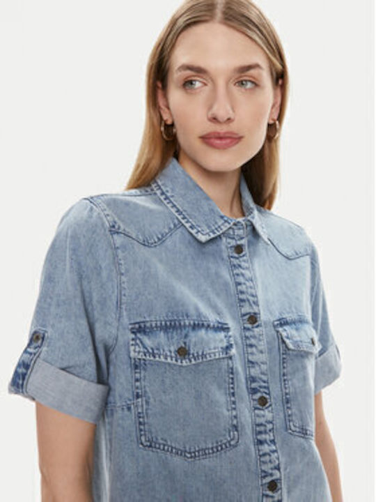 Summer Mini Shirt Dress Denim Blue