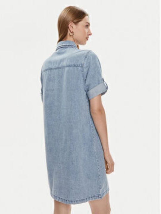Summer Mini Shirt Dress Denim Blue