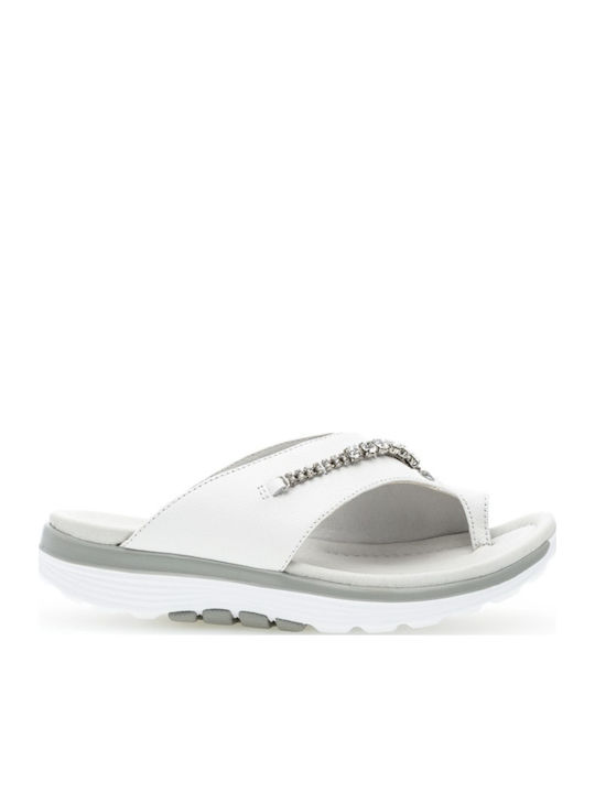 Leder Flache Sandalen für Damen Anatomisch mit Riemen in Weiß Farbe
