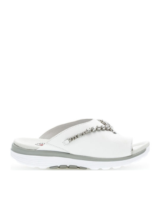 Leder Flache Sandalen für Damen Anatomisch mit Riemen in Weiß Farbe