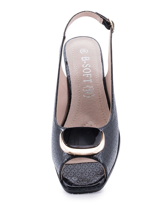 Anatomic Leather Black Medium Heels with Strap