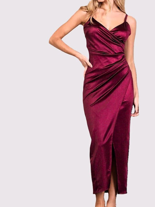 Sharks Bay Clothing Midi Dress Satin Wrap with Slit Red