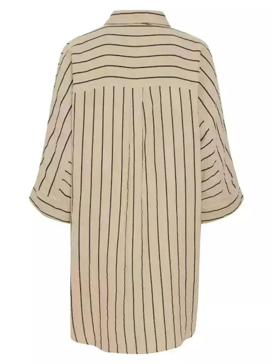 ICHI Sommer Hemdkleid Kleid Beige