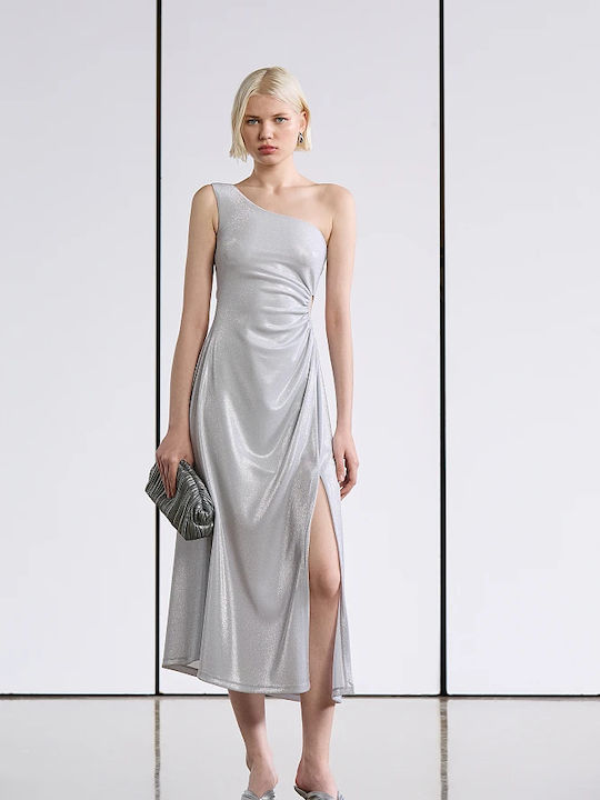 BSB Maxi Evening Dress with Slit Silver