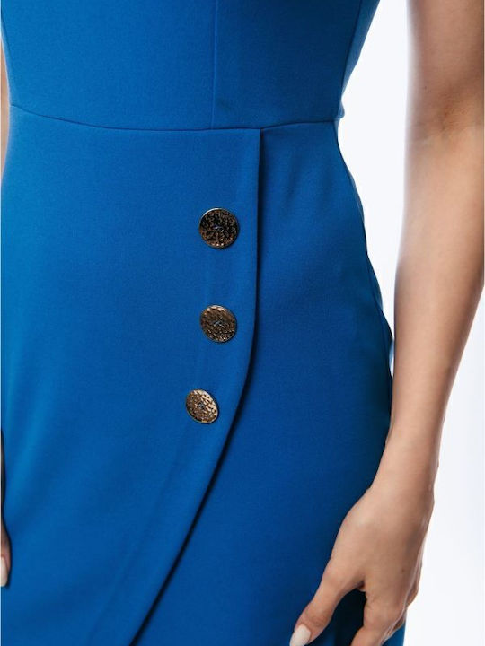 Summer Midi Shirt Dress Sleeveless Light Blue