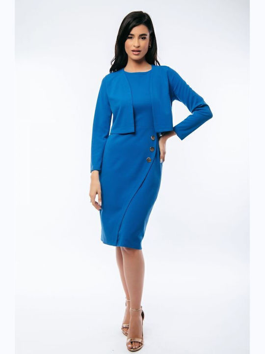 Summer Midi Shirt Dress Sleeveless Light Blue