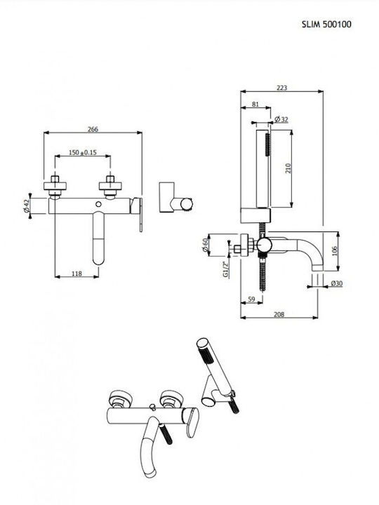 Armando Vicario Slim Mixing Bathtub Shower Faucet Thermostatic Complete Set