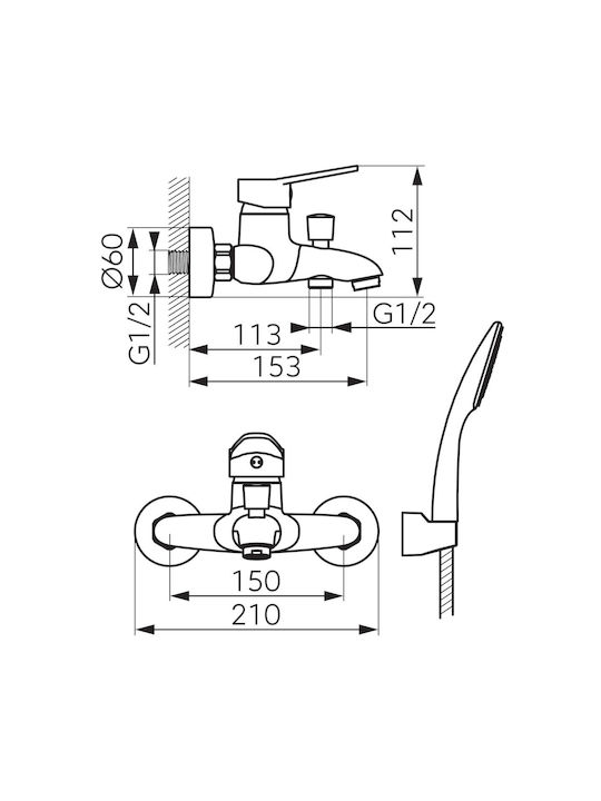 Ferro Isso Mixing Bathtub Shower Faucet Complete Set Silver